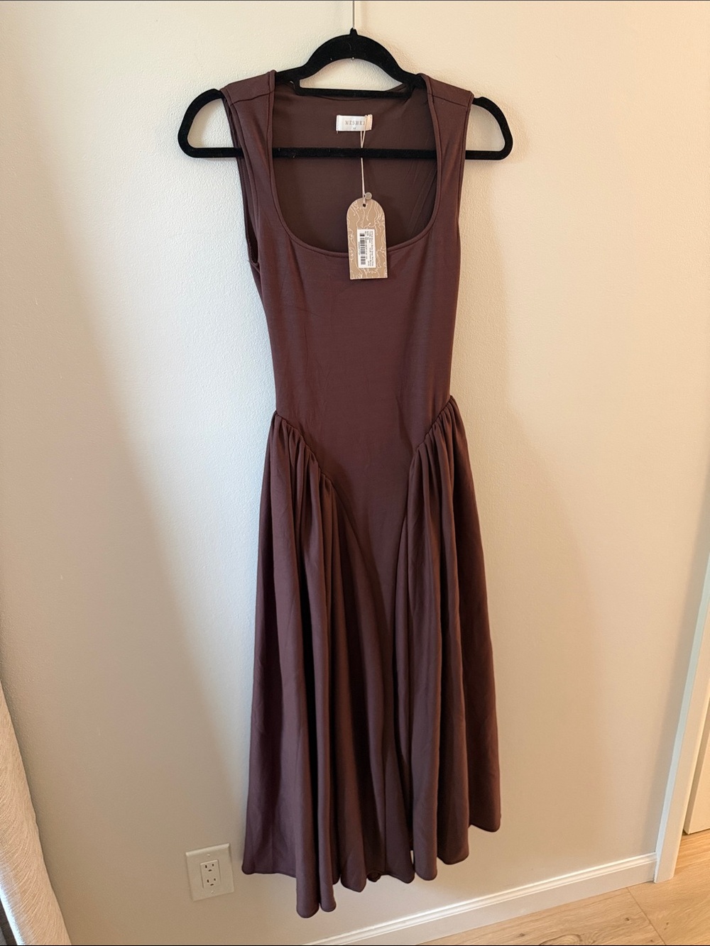 Meshki Chocolate Brown Scoop Neck Midi Dress
